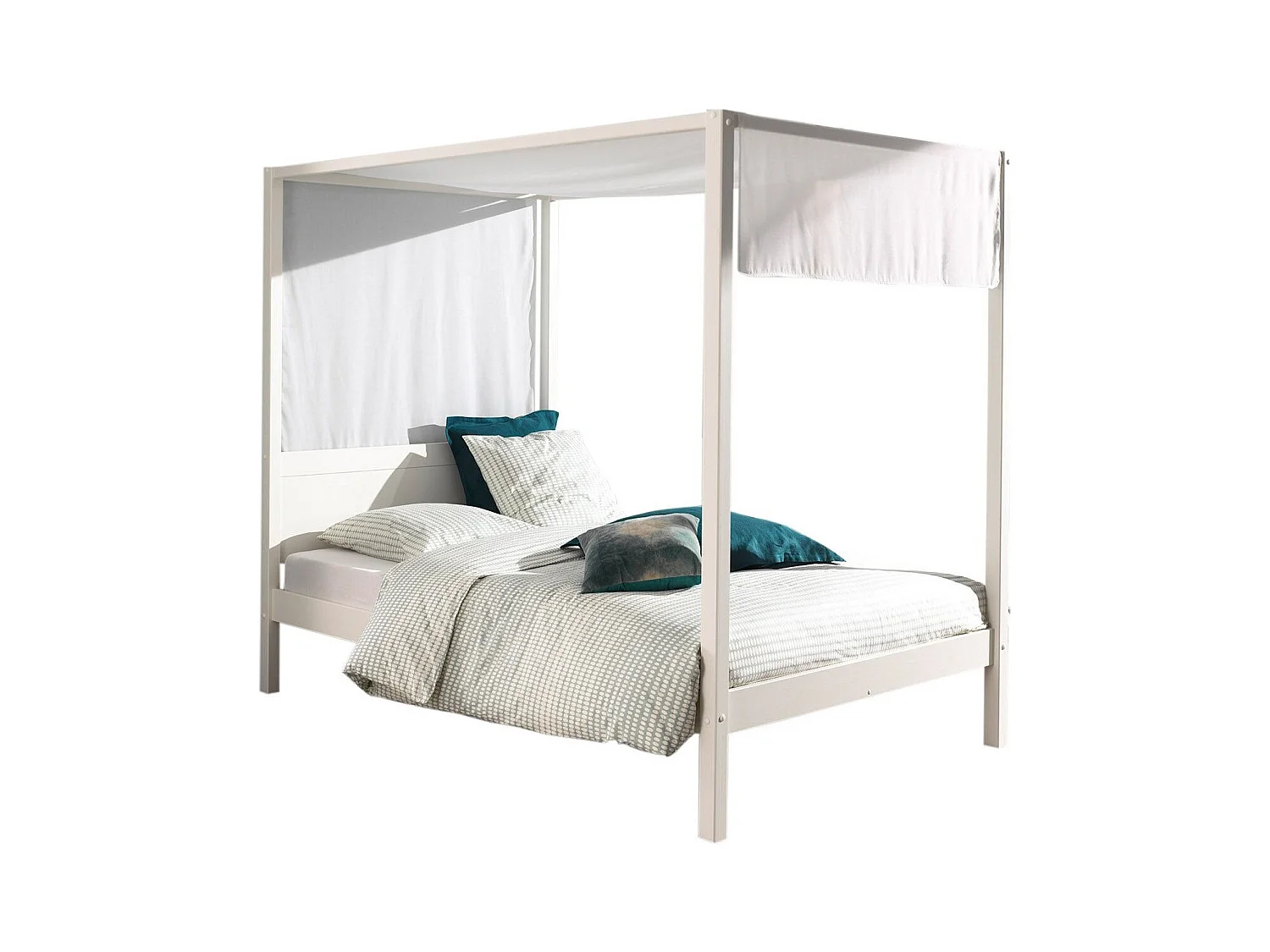 Pack - Lit à Baldaquin & Voile "Pino" 140x200cm Blanc