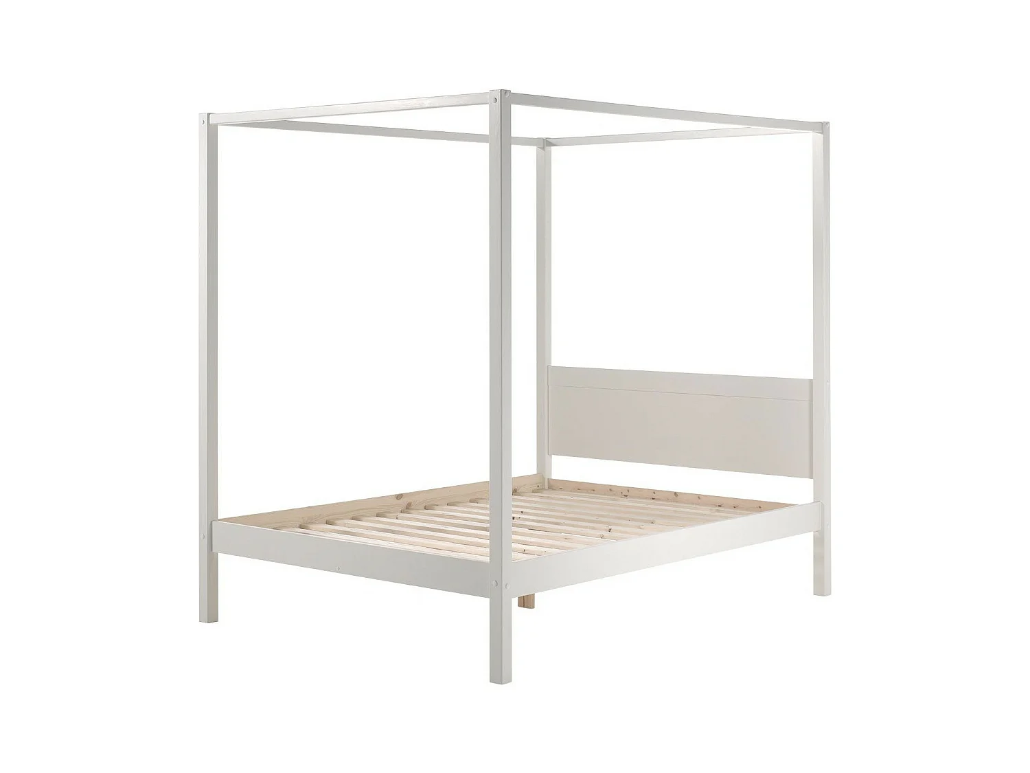 Hemelbed 140x200 cm met wit gelakte massief grenen hemel Pinie