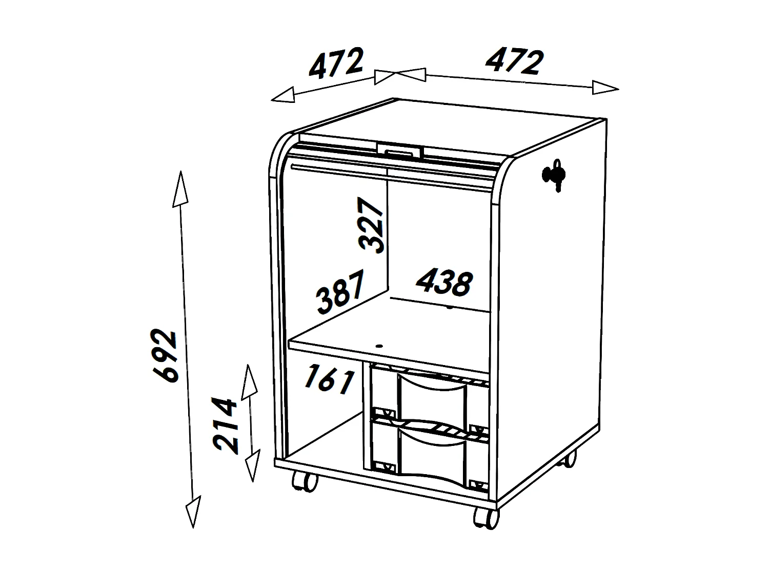Caisson à rideau sur roulettes 2 tiroirs bois clair imprimé petite fée Orga 70 cl