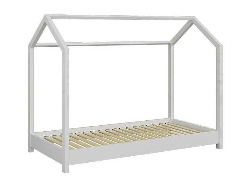 Lit cabane blanc 90x200 avec sommier en bois