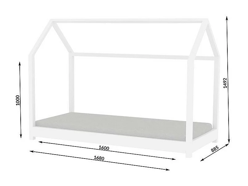 Lit cabane blanc 90x200 avec sommier en bois