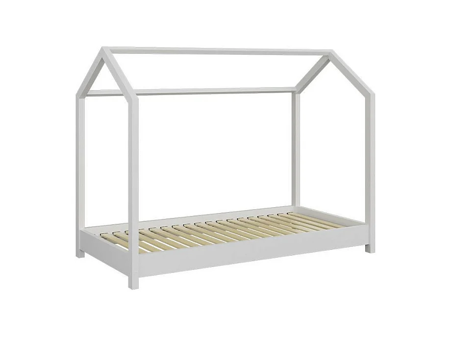 Lit cabane blanc 90x200 avec sommier en bois