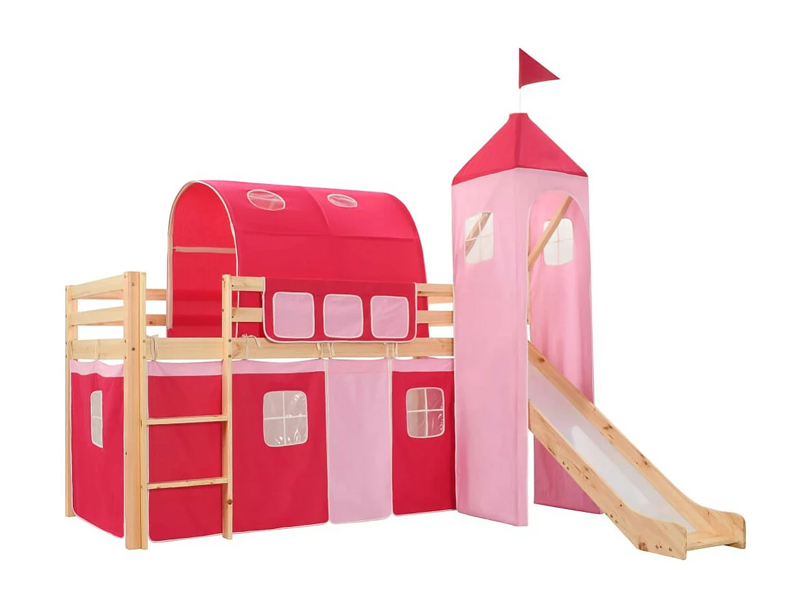 Lit mezzanine d'enfants avec toboggan et échelle Pin 208x230
