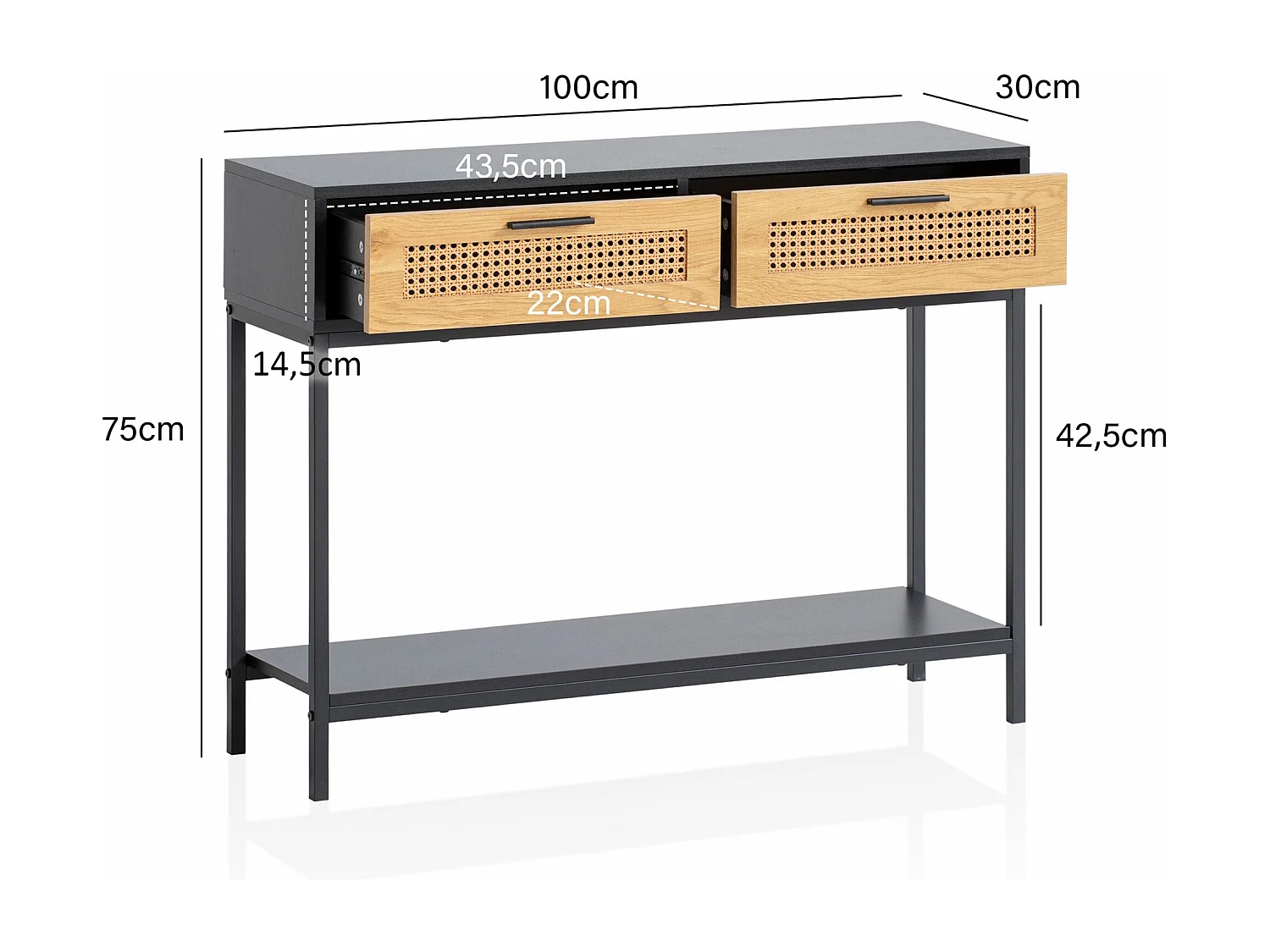 Table Console Noir 100 cm Table d'ordinateur Table du Couloir Tiroirs