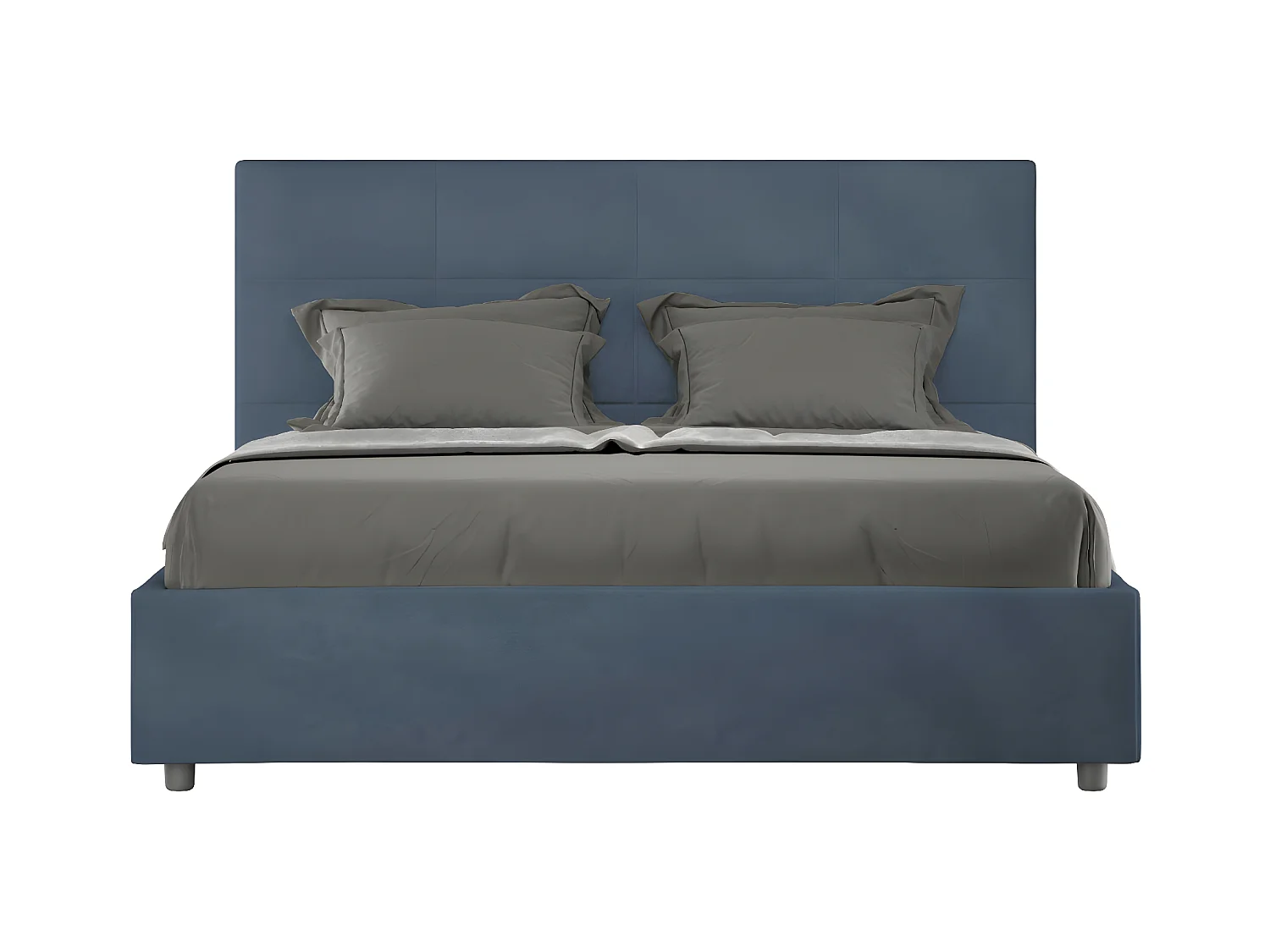 Cama tapizada de microfibra Mira-Color Azul oscuro-Ropa de cama 140x190 cm-Opción Con base y caja