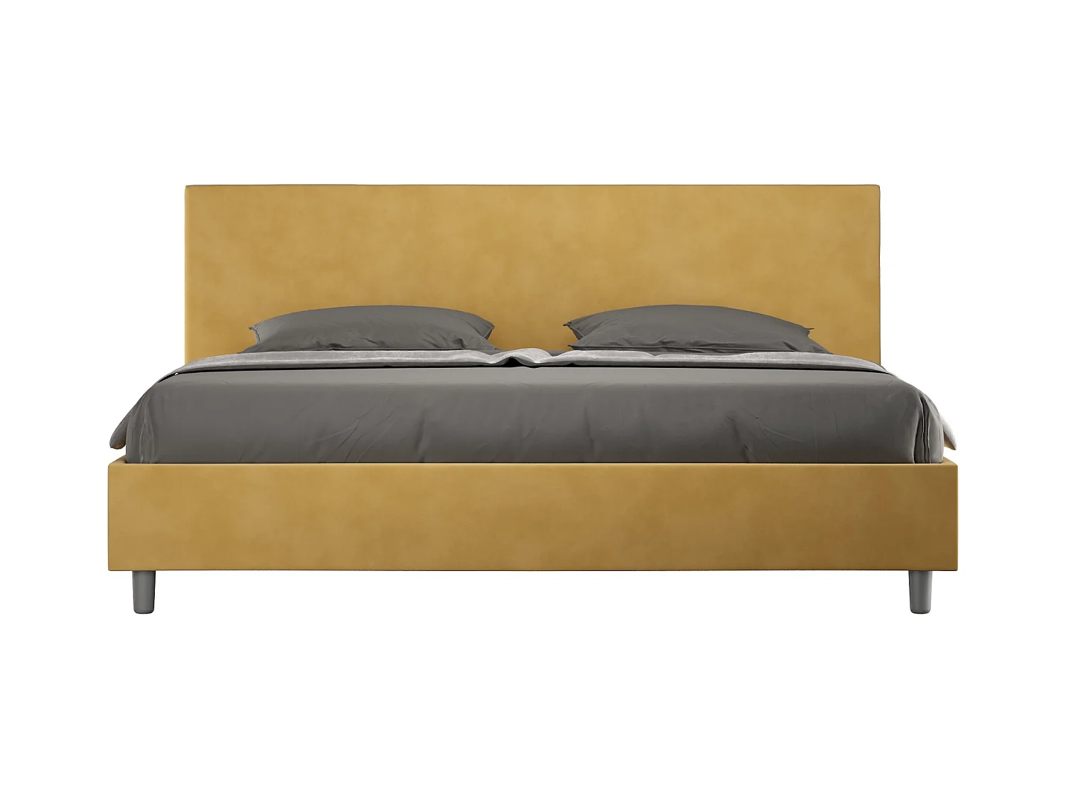 Lit adulte moderne microfibre Adelyne-Couleur Jaune curry-180x200-Option Avec sommier