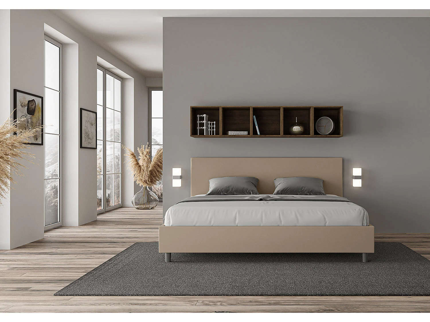 Cama Adele pomba em imitação de couro cinza com base acolchoada 200x200