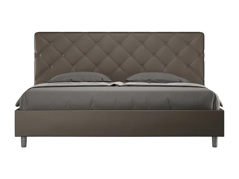 Cama italiana para adultos acolchada en piel sintética Paryse-Color Marrón-Ropa de cama 180x200 cm