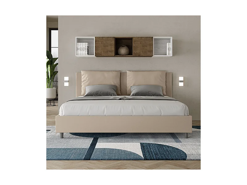 Letto contenitore imbottito 180x200 similpelle tortora Antea