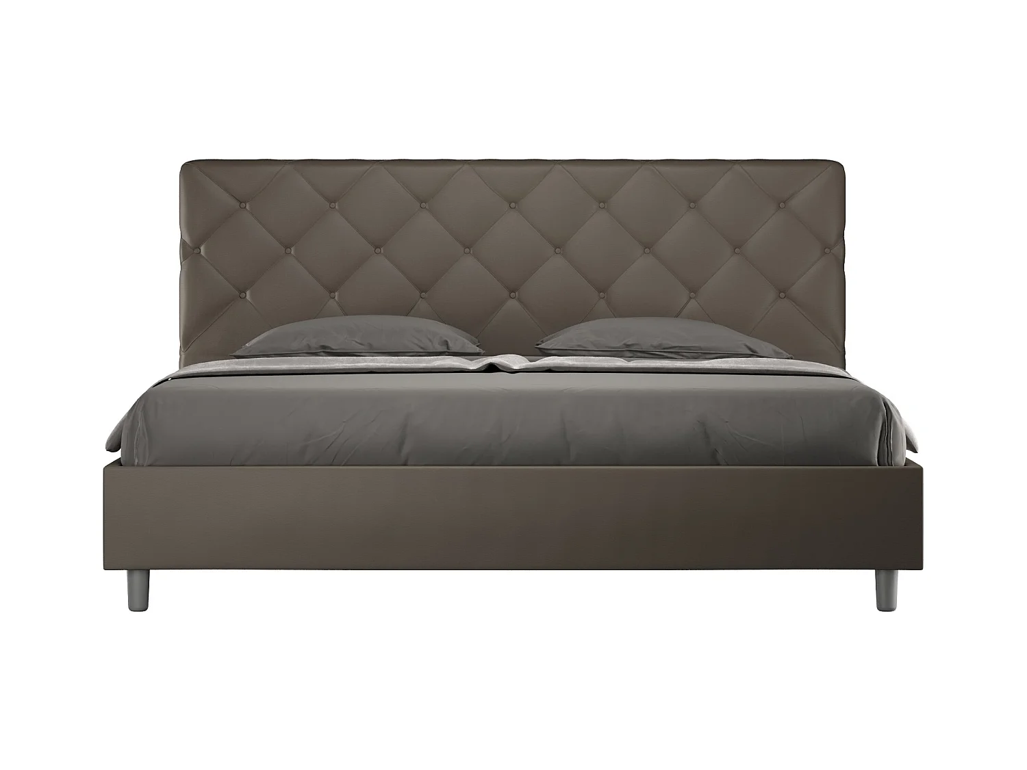 Lit adulte italien matelassé simili cuir Paryse-Couleur Marron-180x200-Option Avec coffre