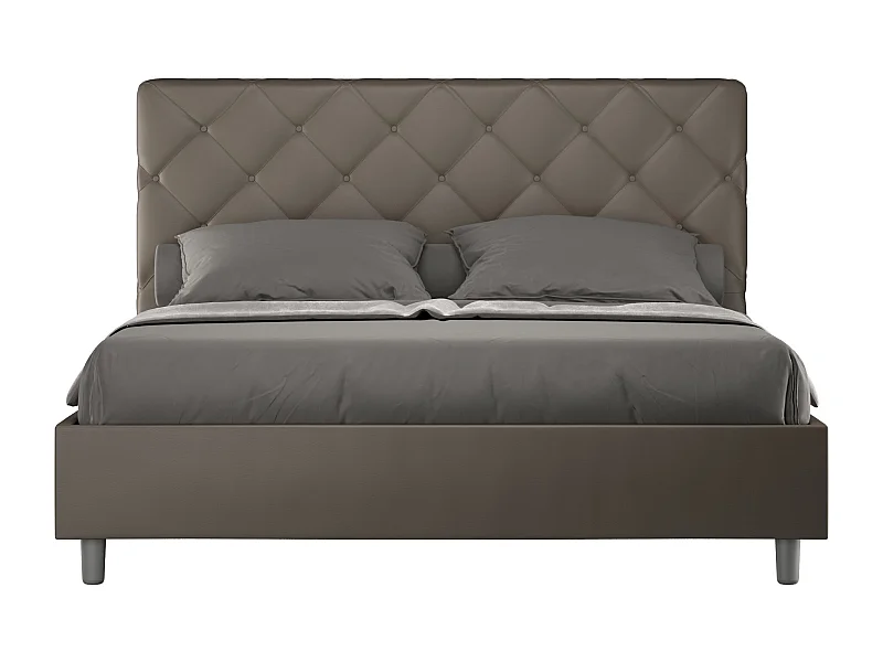 Lit adulte italien matelassé simili cuir Paryse-Couleur Marron-160x200-Option Avec sommier