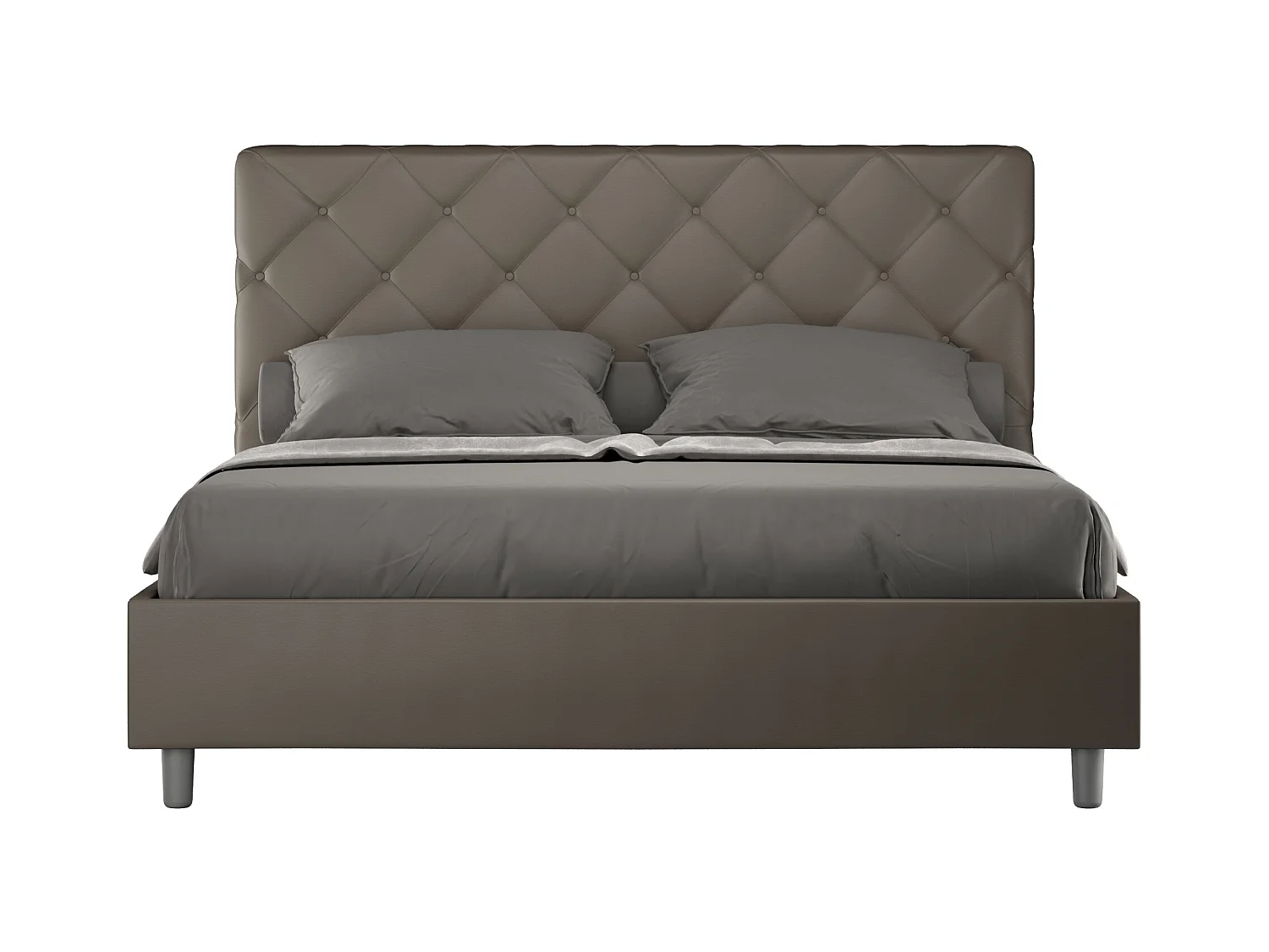 Lit adulte italien matelassé simili cuir Paryse-Couleur Marron-160x200-Option Avec sommier