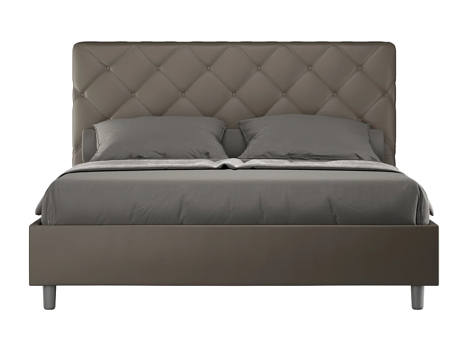 Lit adulte italien matelassé simili cuir Paryse-Couleur Marron-160x200-Option Avec sommier