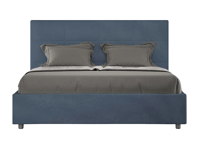 Cama tapizada de microfibra Mira-Color Azul oscuro-Ropa de cama 160x200 cm-Opción Con base y sin caja