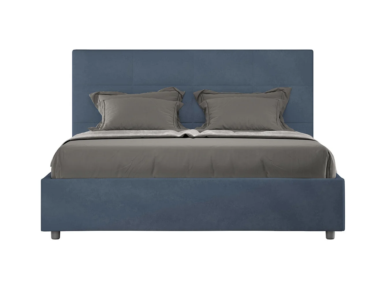 Lit capitonné microfibre Mira-Couleur Bleu foncé-160x200-Option Avec sommier
