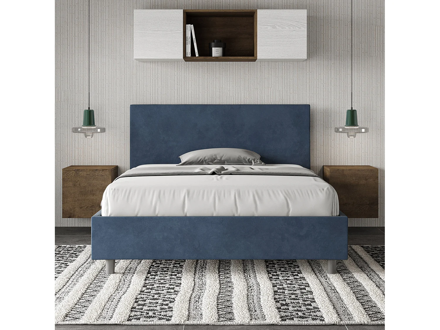 Lit adulte moderne microfibre Adelyne-Couleur Bleu marine-160x200