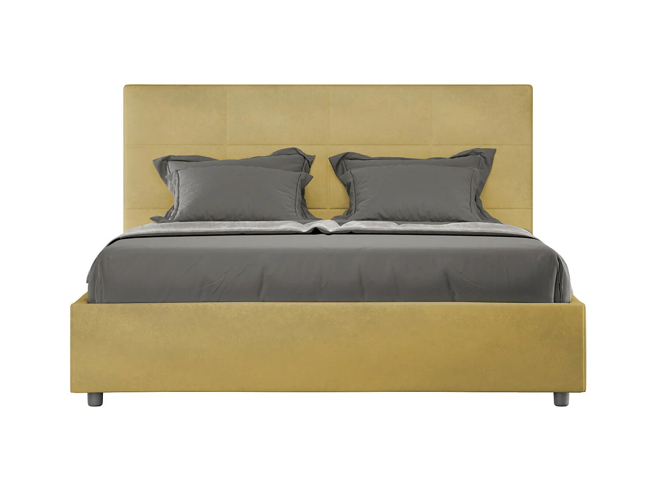 Lit capitonné microfibre Mira-Couleur Jaune curry-140x190-Option Avec sommier