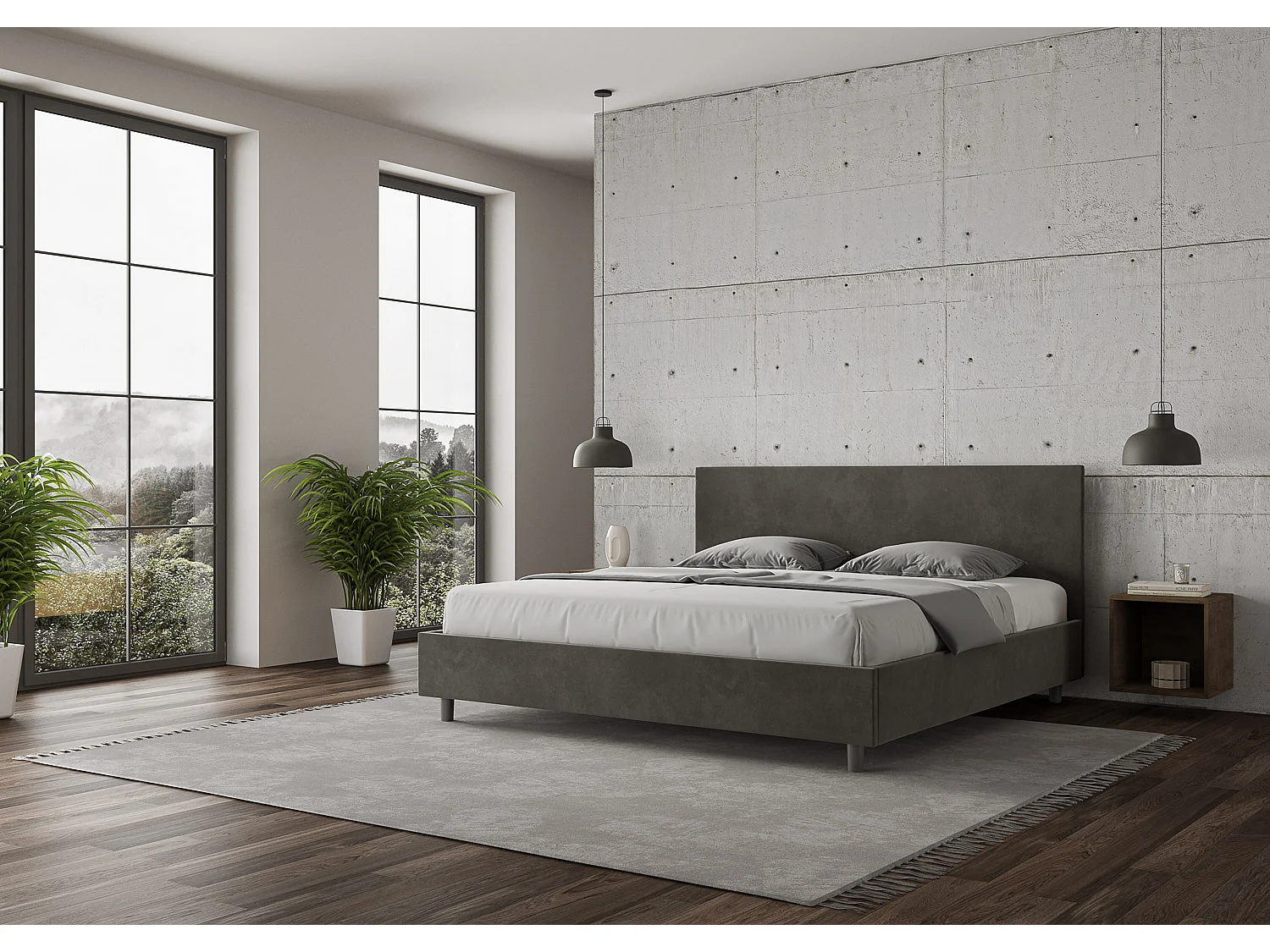Cama adulta moderna de microfibra Adelyne-Color Gris oscuro-Ropa de cama 200x200 cm