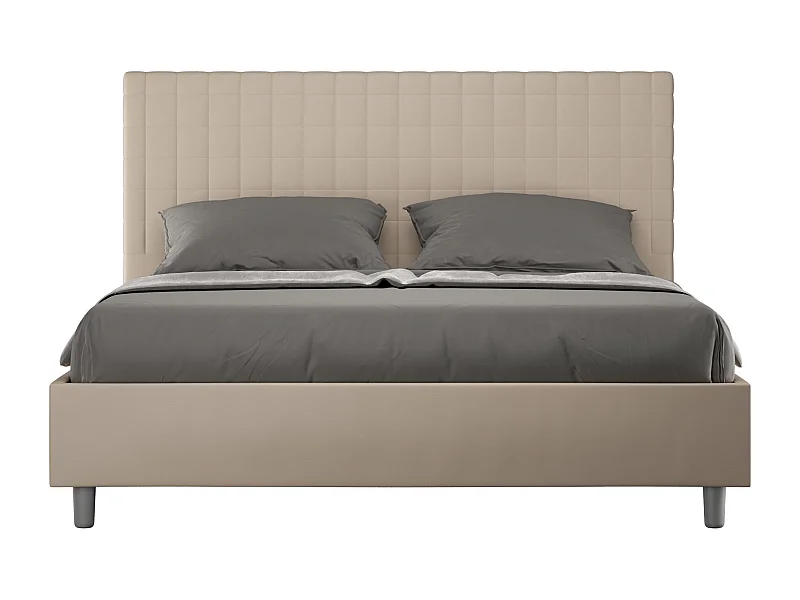 Kunda kunstleer geruit gewatteerd bed-Kleur Beige-Slapen 160x200cm-Keuze Zonder boxspring