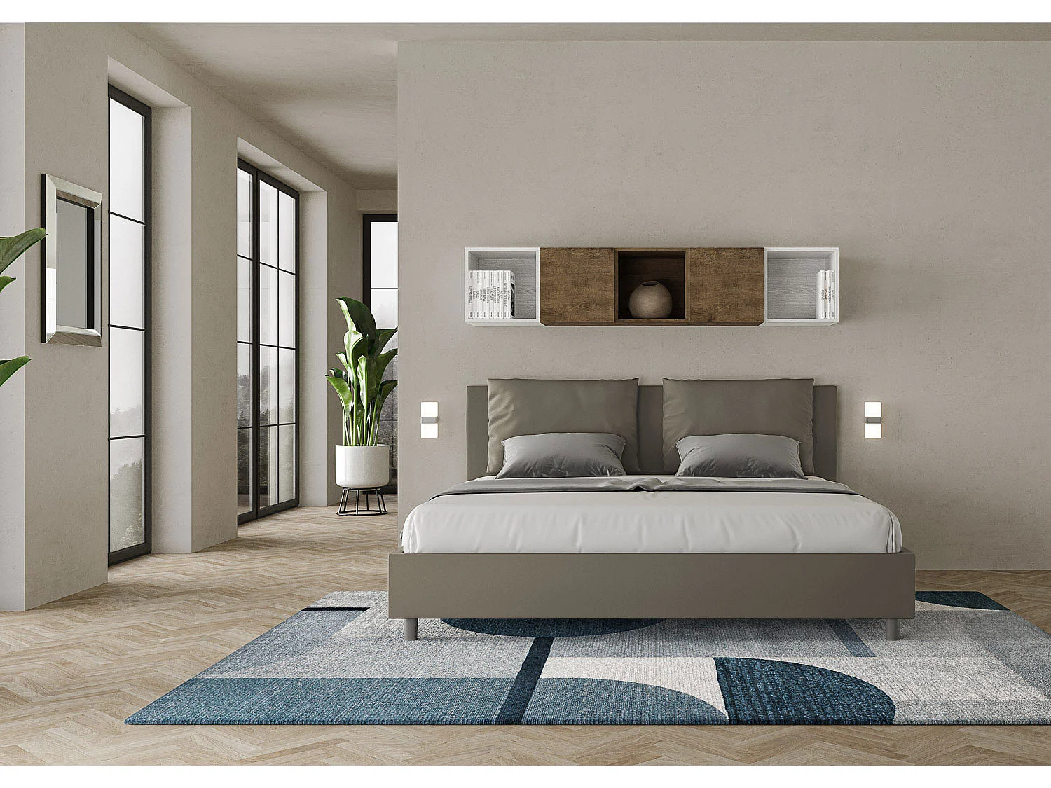 Gestoffeerd bed 200x200 met lattenbodem kunstleer cappuccino Antea