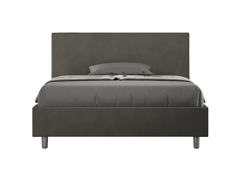Lit adulte moderne microfibre Adelyne-Couleur Gris foncé-160x200-Option Avec coffre