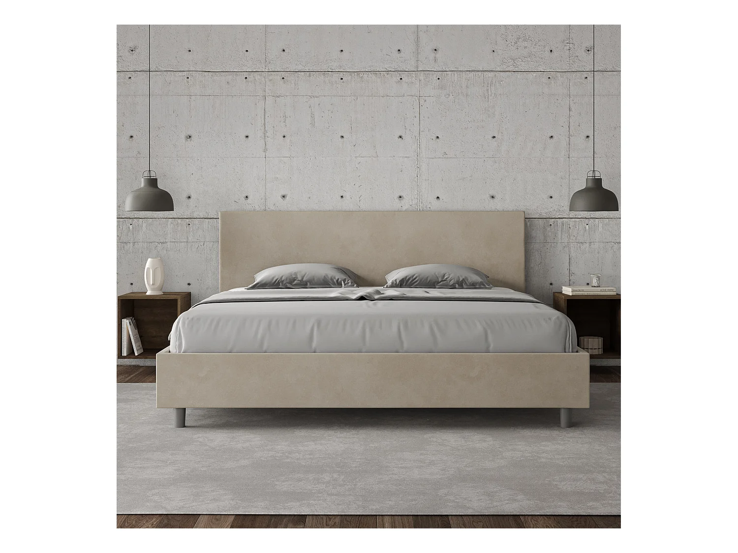 Lit adulte moderne microfibre Adelyne-Couleur Beige-180x200-Option Avec coffre