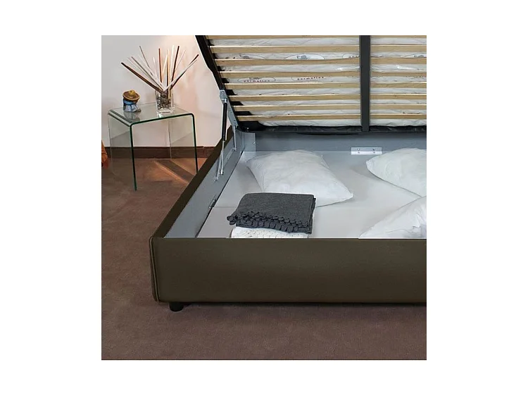 Lit adulte moderne microfibre Adelyne-Couleur Beige-180x200-Option Avec coffre