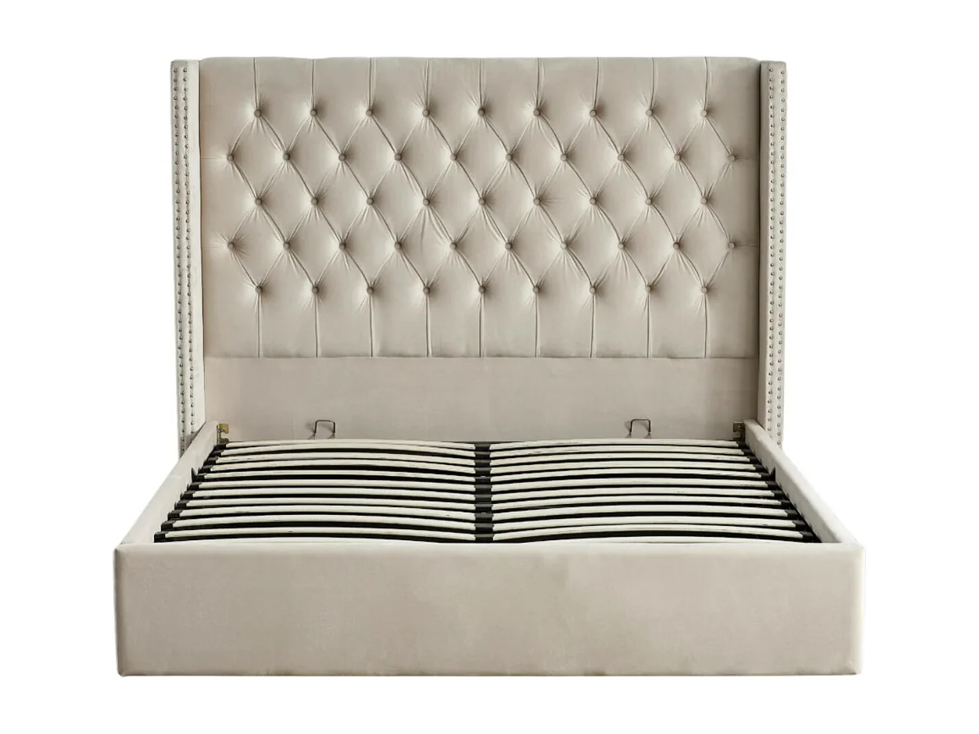 Lit coffre avec grande tête de lit capitonnée velours Loumea-Couleur Noir-140x190