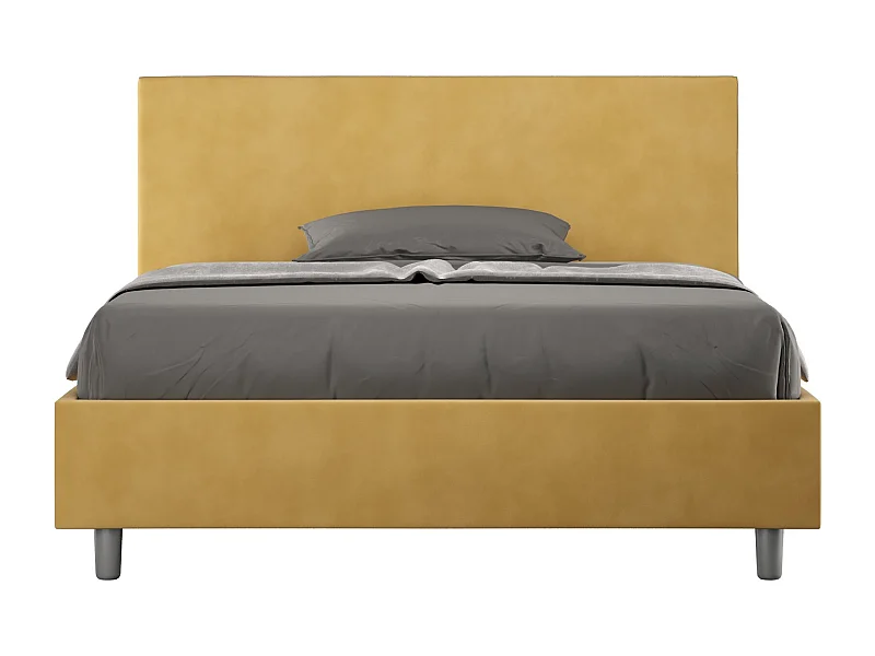 Lit adulte moderne microfibre Adelyne-Couleur Jaune curry-140x190