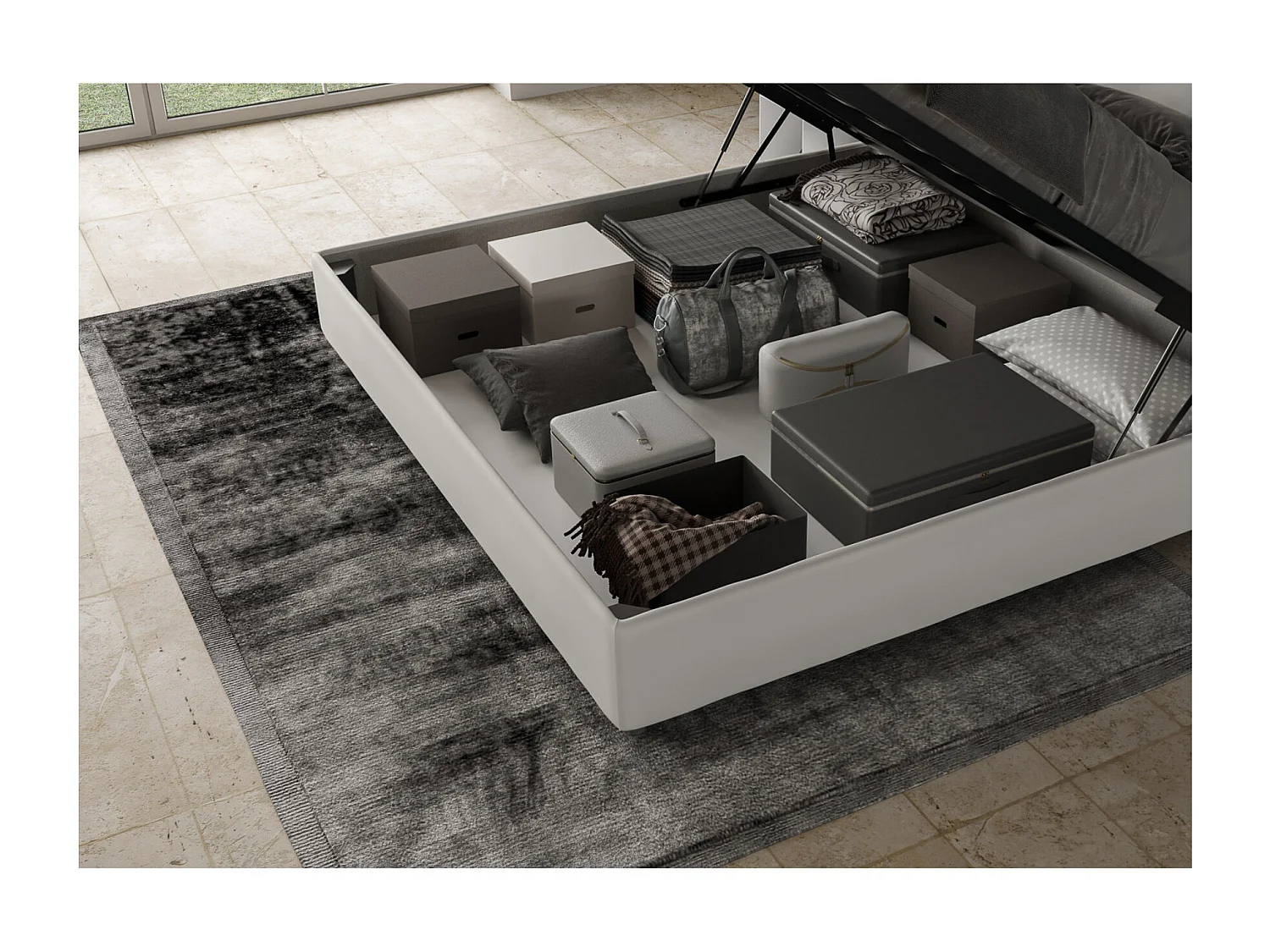 Cama tapizada de microfibra Mira-Color Azul oscuro-Ropa de cama 120x190 cm-Opción Con base y sin caja