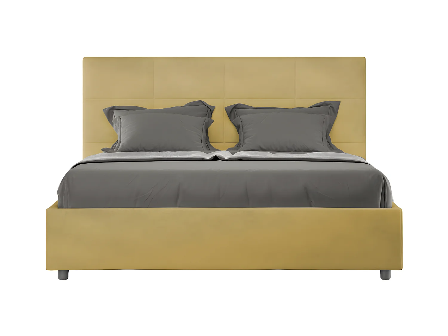 Lit capitonné microfibre Mira-Couleur Jaune curry-140x190-Option Avec coffre