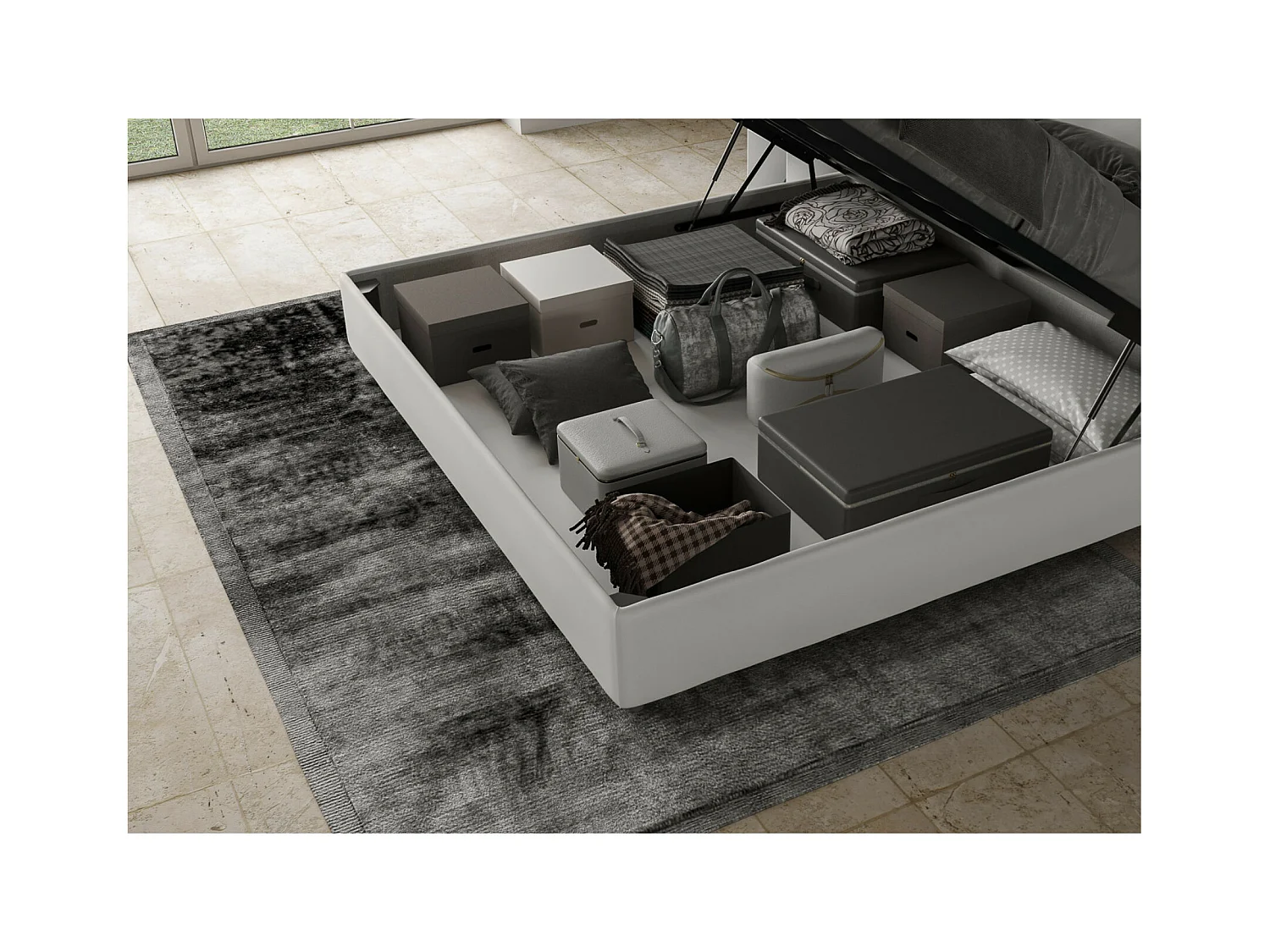 Lit capitonné microfibre Mira-Couleur Gris foncé-140x190