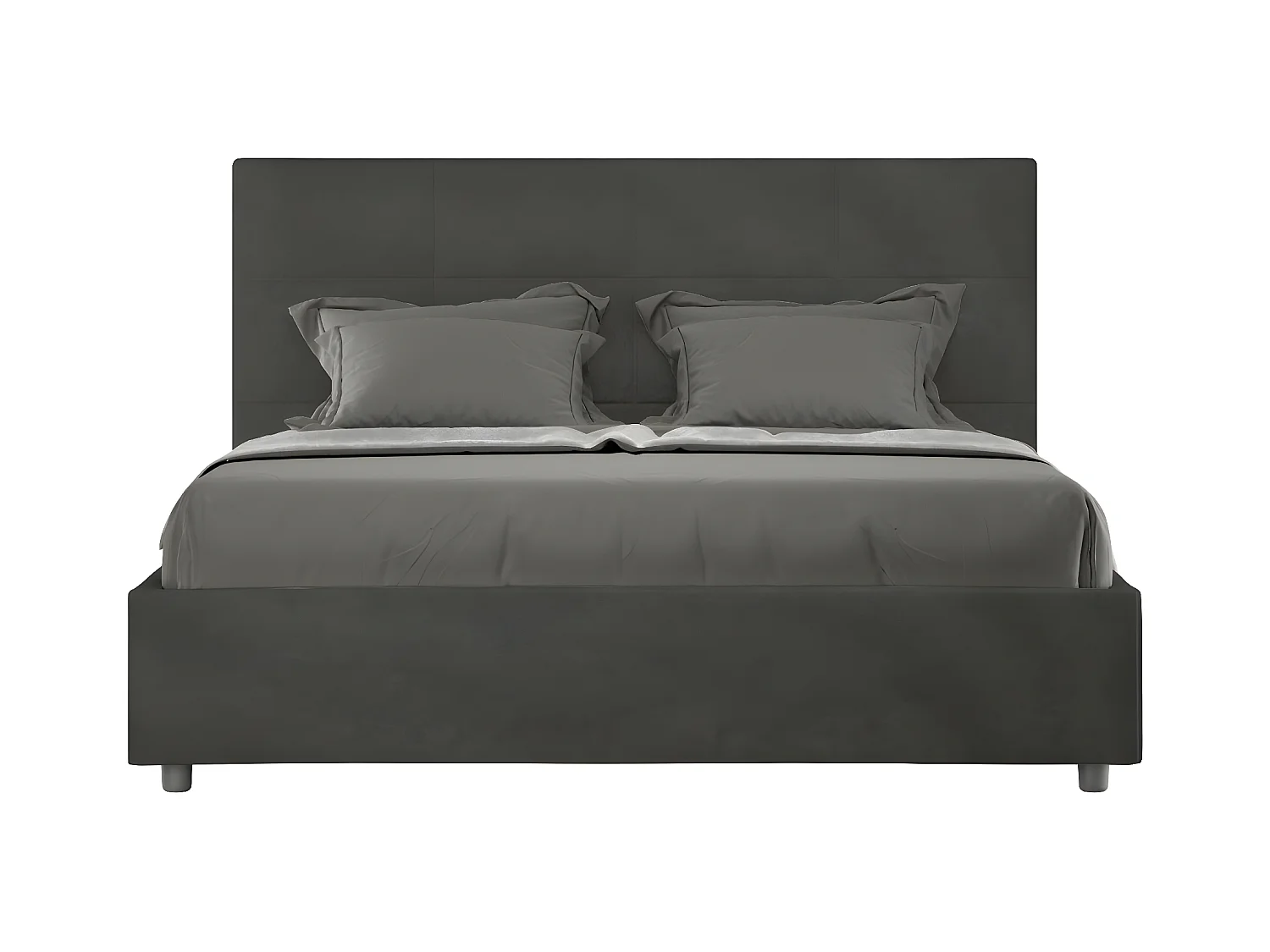 Lit capitonné microfibre Mira-Couleur Gris foncé-140x190