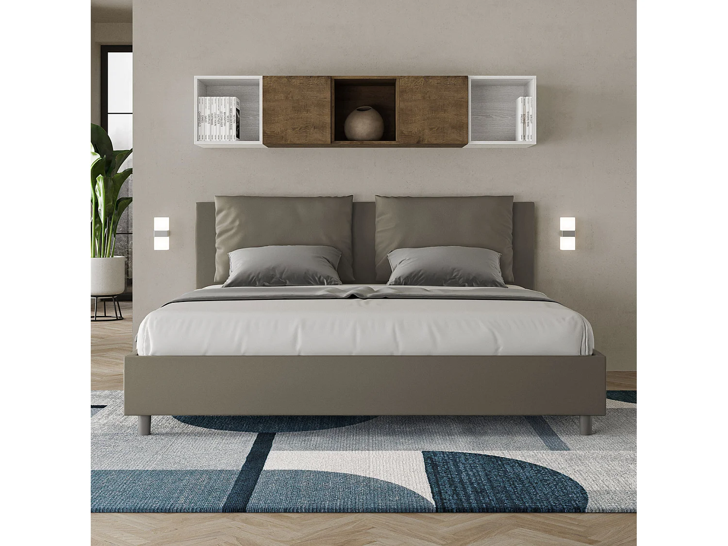 Cama estofada em imitação de pele Antea cappuccino sem base 180x200
