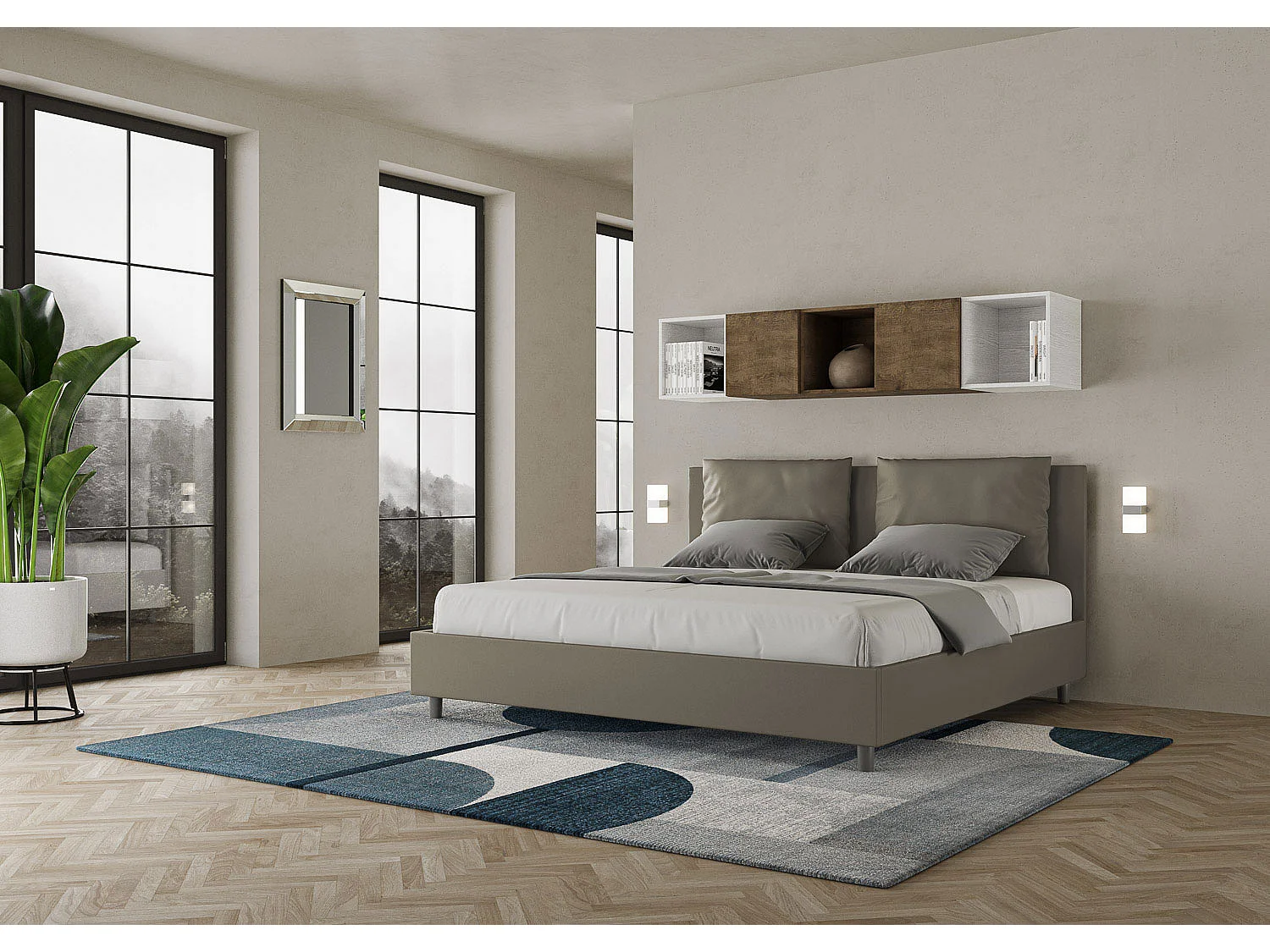 Gepolstertes Bett ohne Lattenrost 180x200 mit Kunstlederbezug Cappuccino Antea