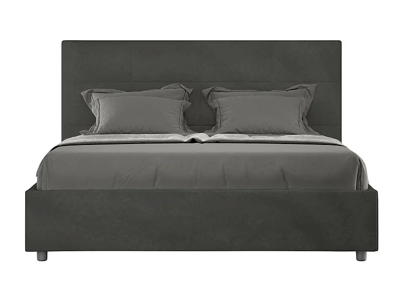 Lit capitonné microfibre Mira-Couleur Gris foncé-140x190-Option Avec sommier