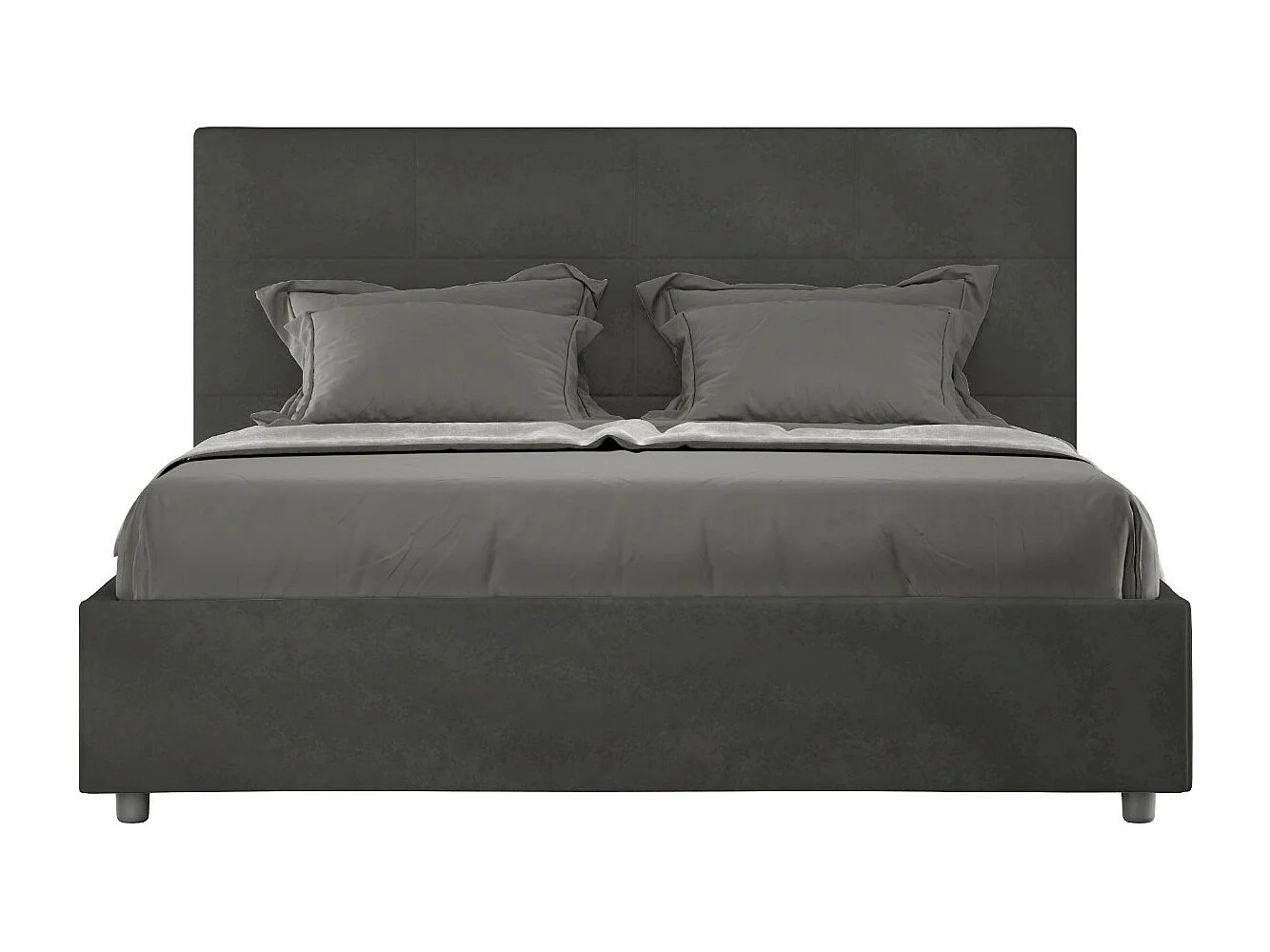 Lit capitonné microfibre Mira-Couleur Gris foncé-140x190-Option Avec sommier