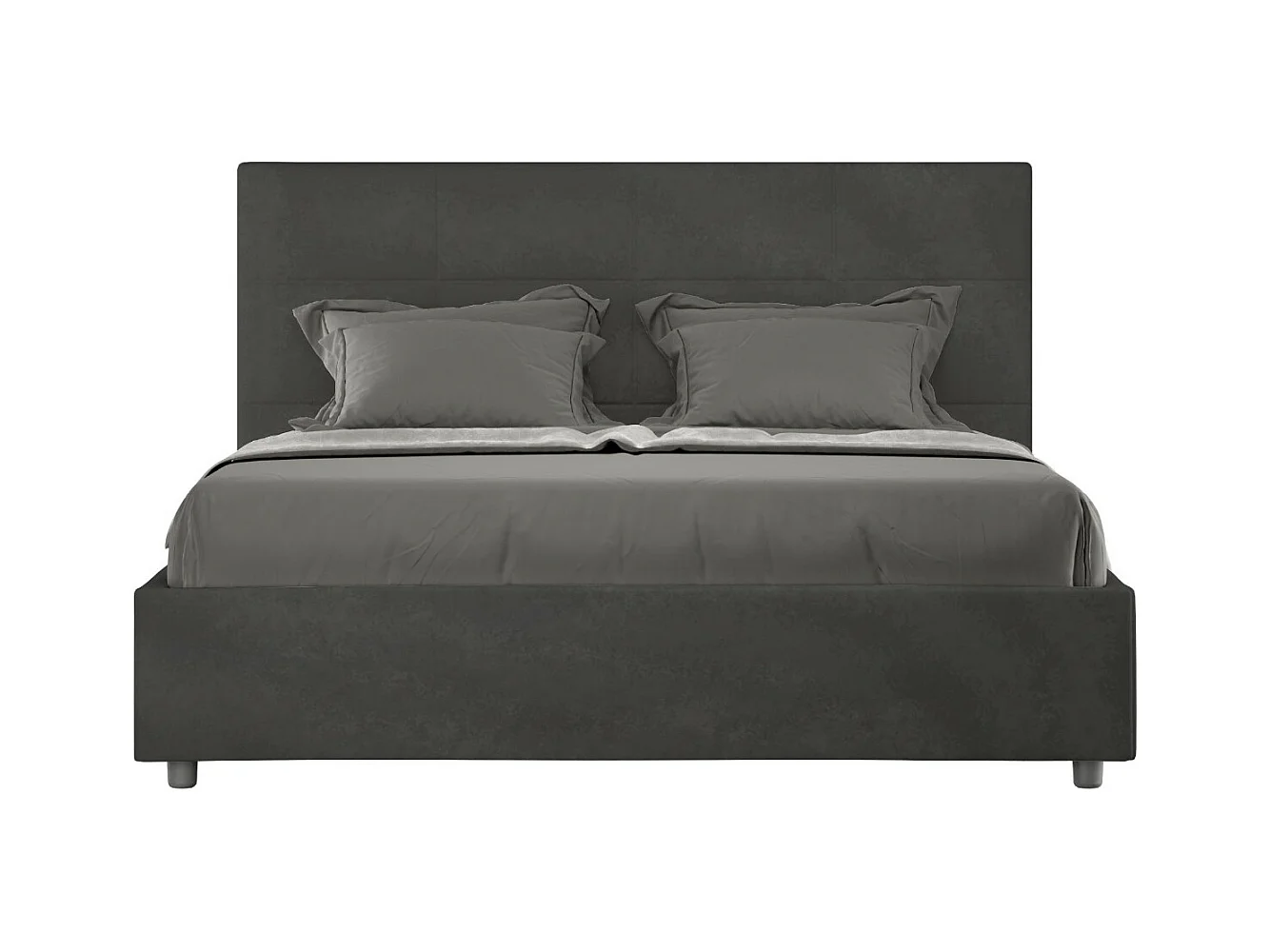 Lit capitonné microfibre Mira-Couleur Gris foncé-140x190-Option Avec sommier