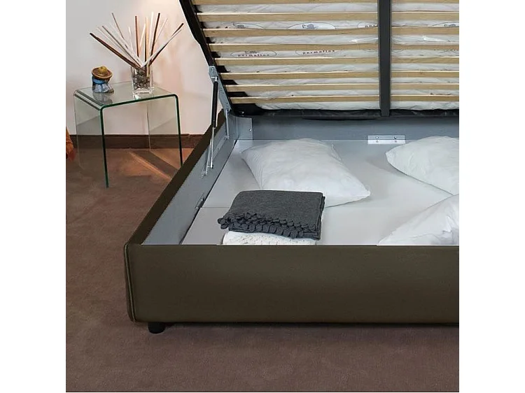 Cama adulta moderna de microfibra Adelyne-Color Gris oscuro-Ropa de cama 200x200 cm-Opción Con base y caja