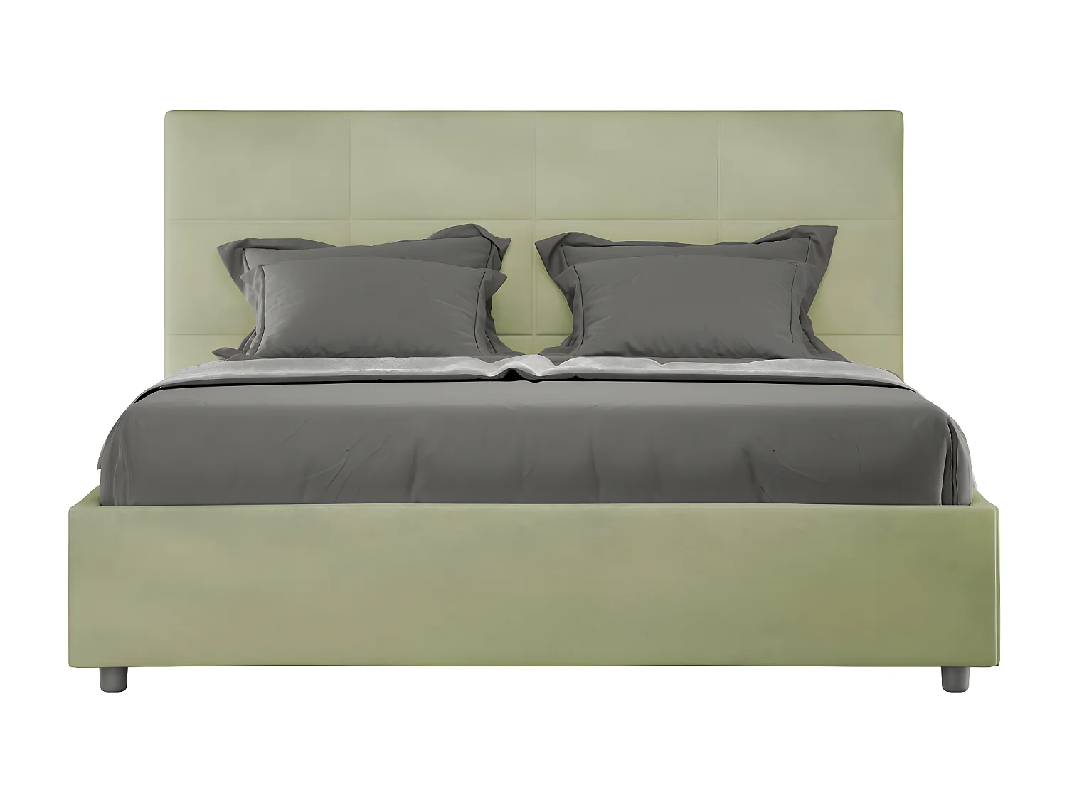 Cama tapizada de microfibra Mira-Color Verde caqui-Ropa de cama 140x190 cm-Opción Con base y caja