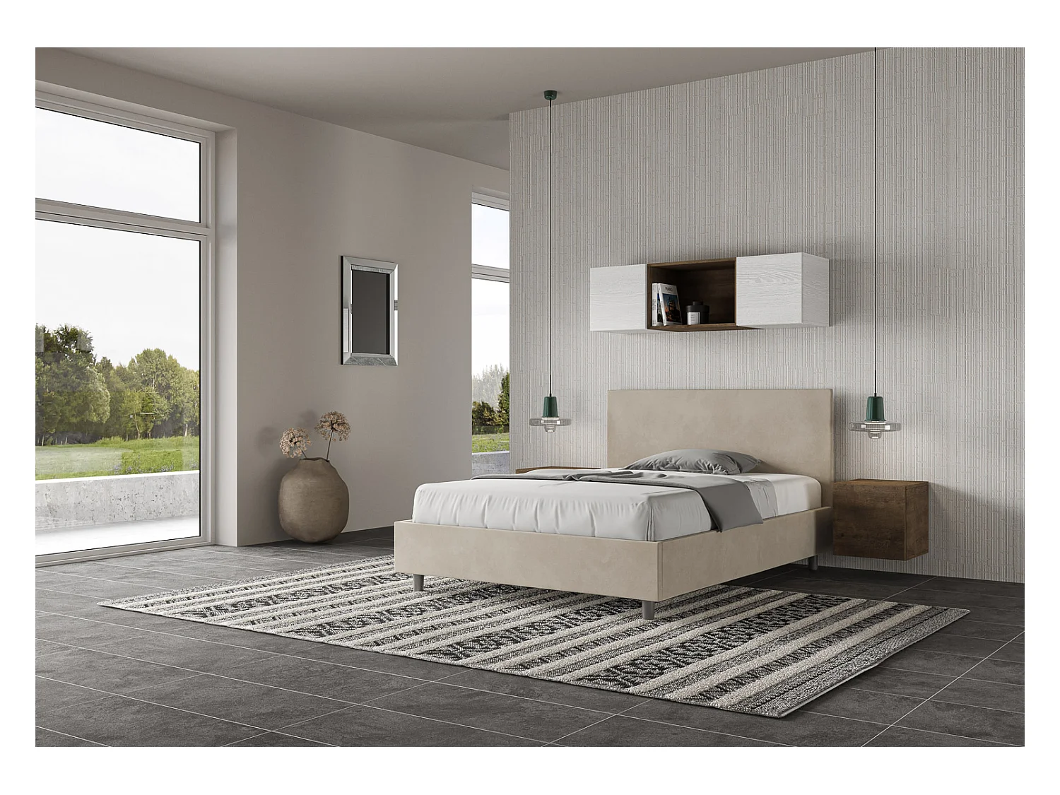 Adelyne modern microvezel bed voor volwassenen-Kleur Beige-Slapen 140x190cm-Keuze Zonder boxspring