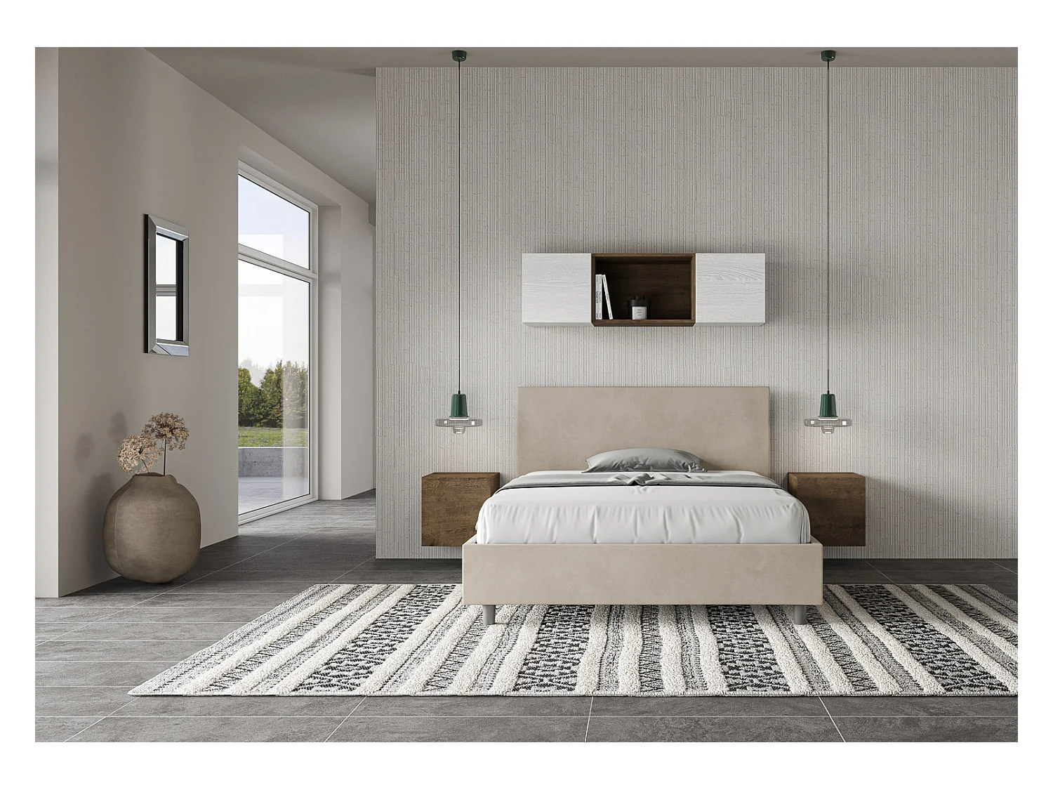 Adelyne modern microvezel bed voor volwassenen-Kleur Beige-Slapen 140x190cm-Keuze Zonder boxspring
