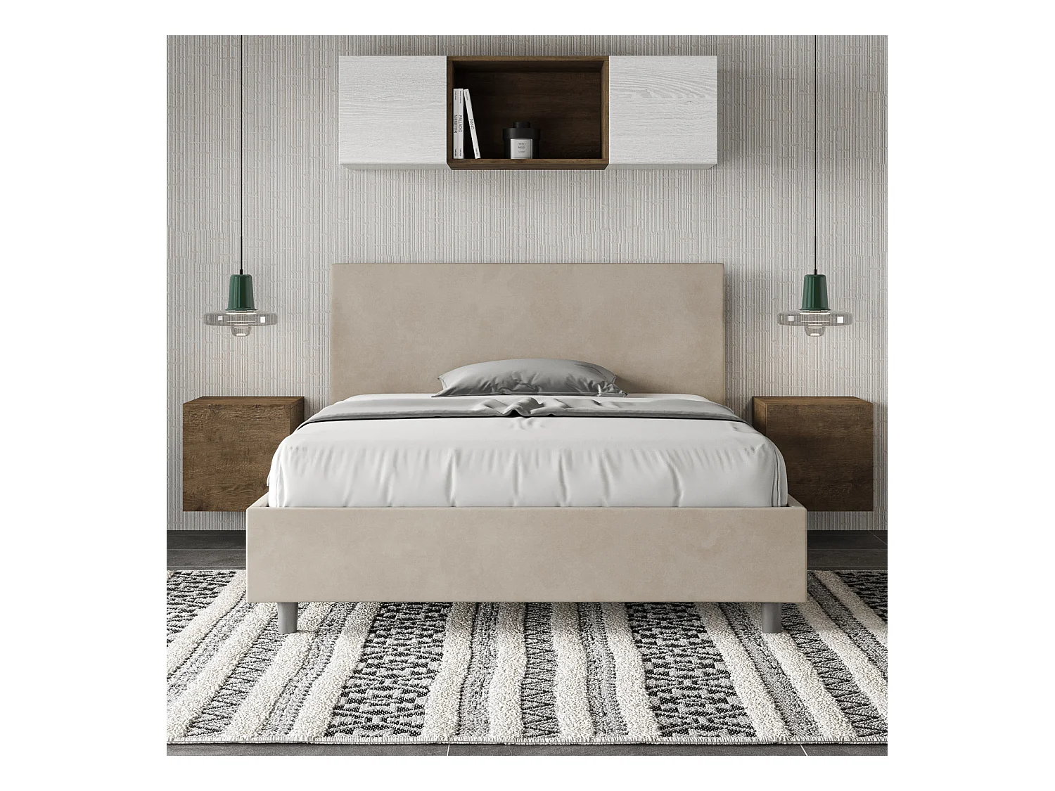 Adelyne modern microvezel bed voor volwassenen-Kleur Beige-Slapen 140x190cm-Keuze Zonder boxspring