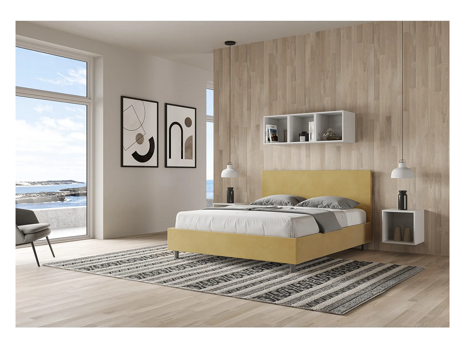 Adelyne modern microvezel bed voor volwassenen-Kleur Beige-Slapen 140x190cm-Keuze Zonder boxspring