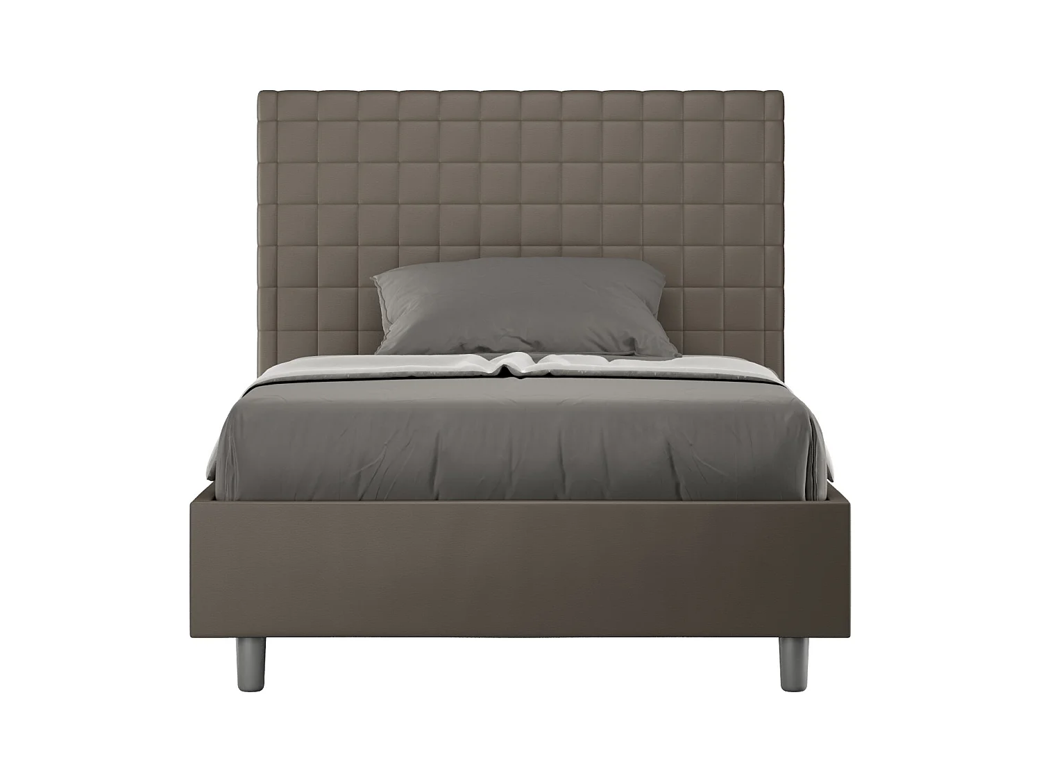 Lit matelassé à carreaux simili cuir Kunda-Couleur Marron-90x190-Option Avec sommier