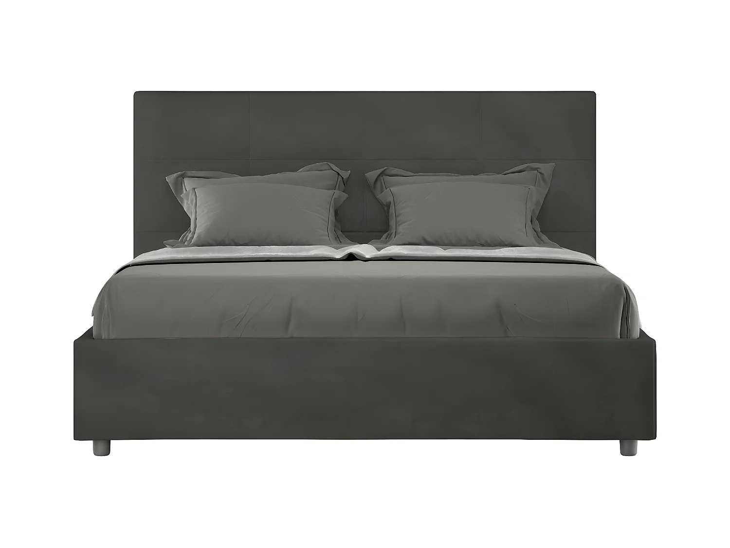Lit capitonné microfibre Mira-Couleur Gris foncé-140x190-Option Avec coffre