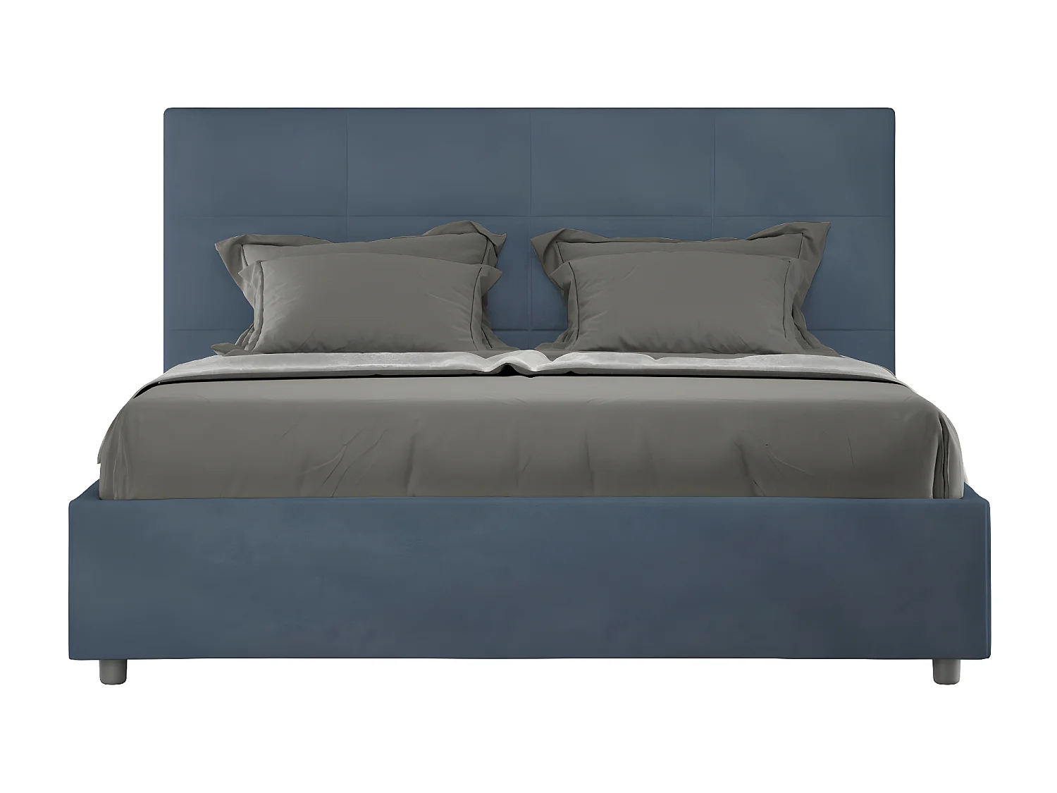 Lit capitonné microfibre Mira-Couleur Bleu foncé-160x200-Option Avec coffre