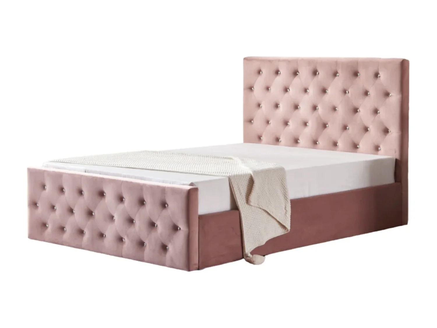 Lit coffre capitonné velours Korry-Couleur Rose clair-140x190