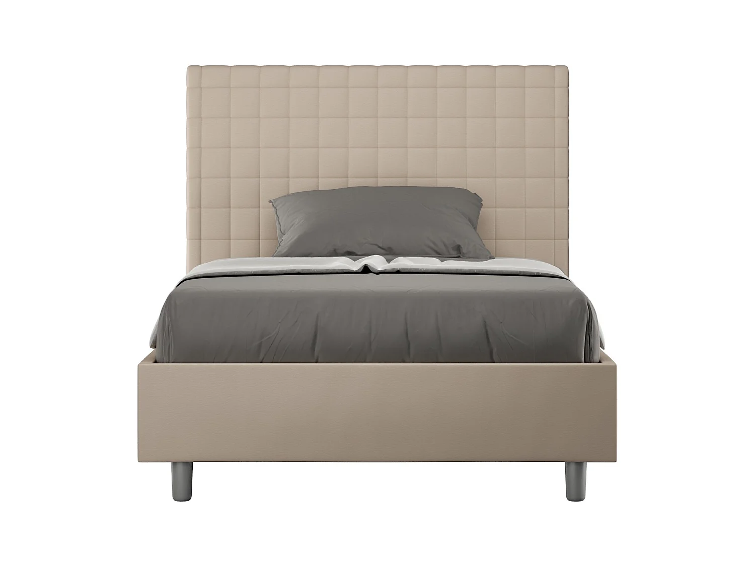 Lit matelassé à carreaux simili cuir Kunda-Couleur Beige-90x190-Option Avec sommier
