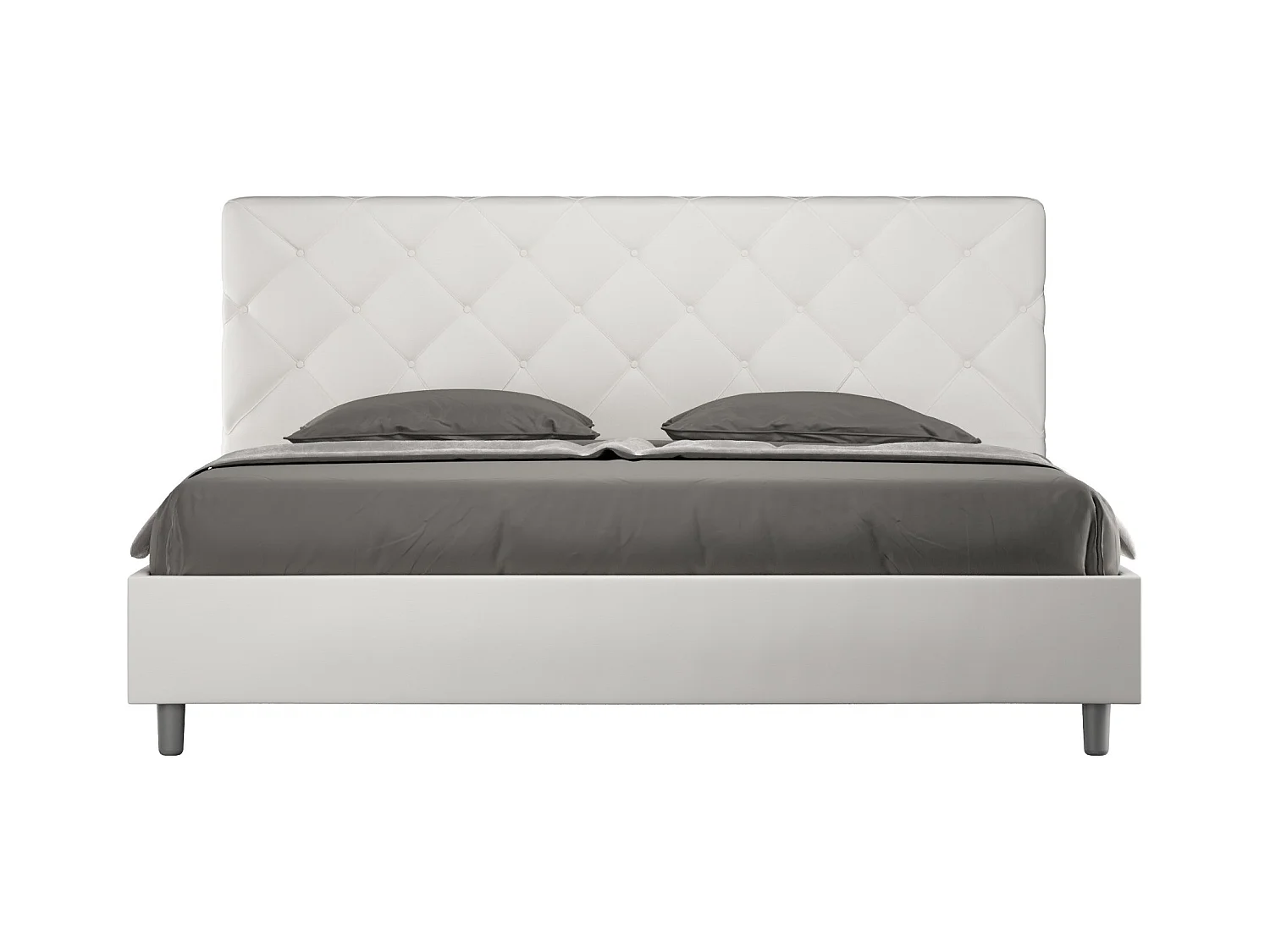 Lit adulte italien matelassé simili cuir Paryse-Couleur Blanc-180x200-Option Avec coffre